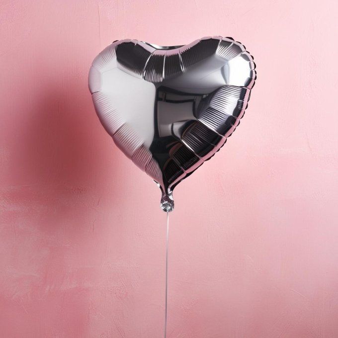 BOX BALLON COEUR ARGENT + MESSAGE PERSONNALISE 